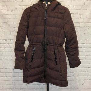 Old Navy Brown Long Length Coat with Faux Fur Hoodie Size Medium